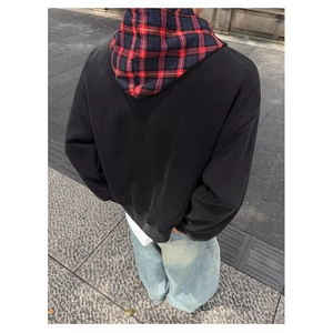 格子拼接连帽卫衣男女款复古潮牌美式高街假两件外套WY8081-P69图片