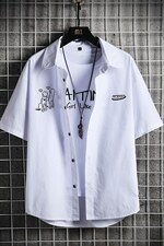 【】A003-HC2021-P40夏装新款个性港风短袖衬衫网格挂拍，男装衬衫，电商A003