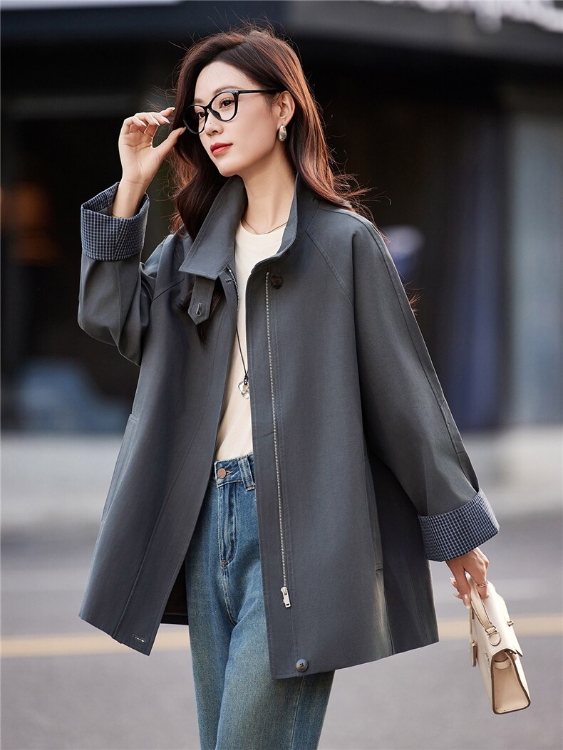 时尚拼接格子风衣外套女2025秋季新款洋气减龄巨好看中长款大衣女,女装风衣,靓衣阁