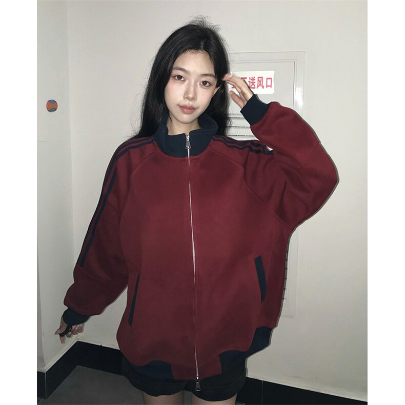 抖音得物高品质美式高街重磅结构设计拼接织带立领卫衣外套CM42,女装短外套,电商A486-1