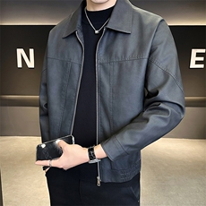 25881-M-4XL-P145店主风秋季男士休闲百搭明线设计翻领皮衣外套男，男装皮衣，电商B255