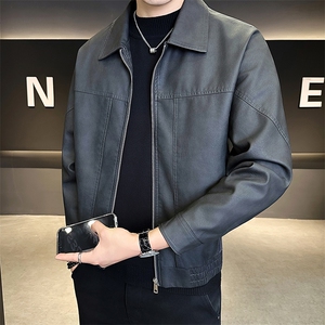 25881-M-4XL-P145店主风秋季男士休闲百搭明线设计翻领皮衣外套男图片