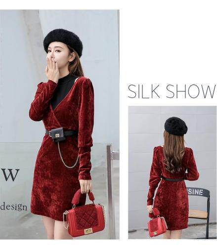 【现货】丝绒露肩连衣裙，女装连衣裙，艾丹迪蔓