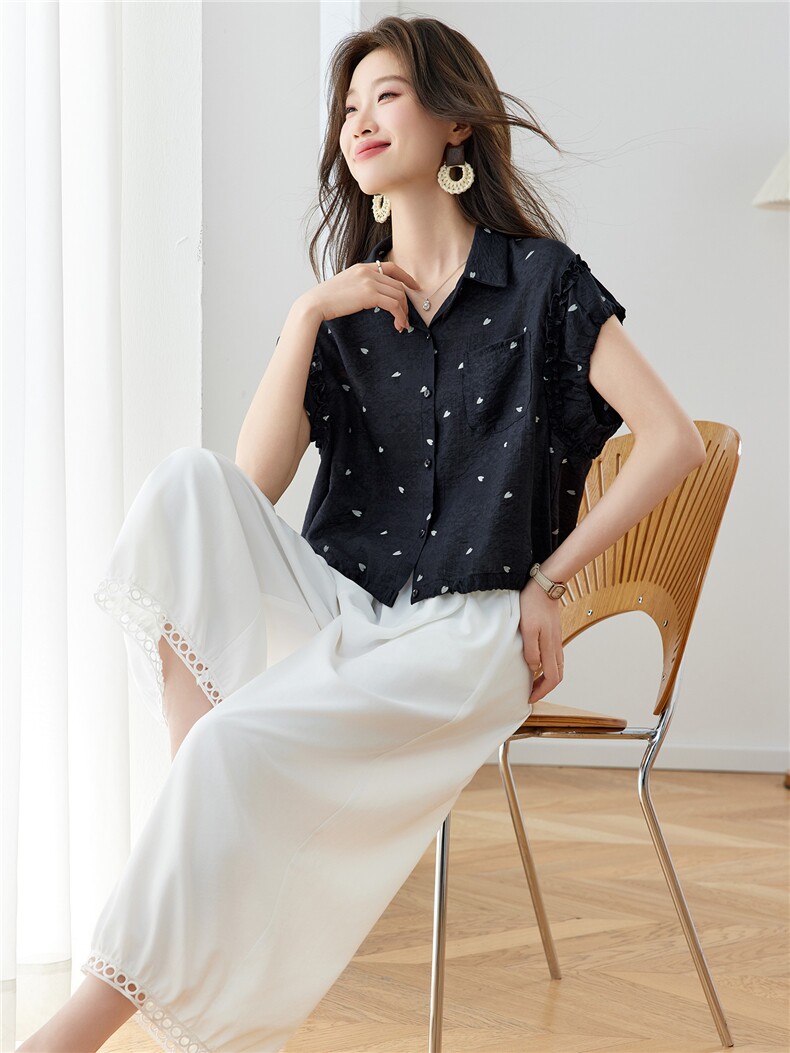 现货！阔腿裤套装女2026夏季新款两件套休闲风爱心上衣,女装套装/套裙,沐七七