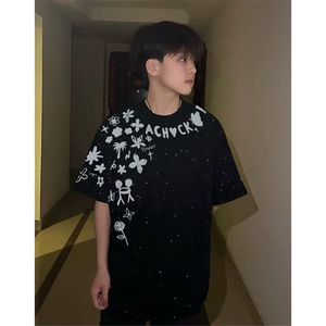 万针全刺绣工艺抖音得物高品质260克重磅纯棉双纱美式高街短袖T恤图片