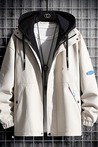 夹克男日系挂拍连帽卫衣领假俩件PU皮上衣外套DSA157B-J8068-P95图片