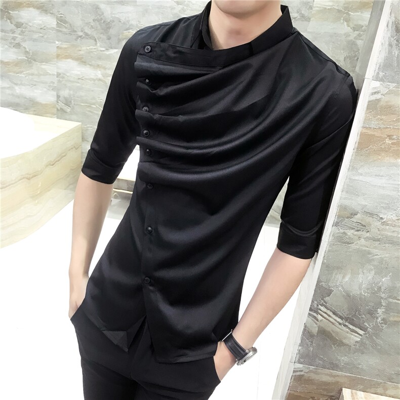 2021春夏男韩版修身衬衫发型师七分袖个性褶皱中袖工作服D24-P50,男装衬衫,星座419（原A233）
