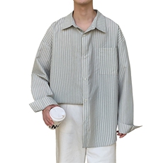 CS701港风春季竖条长袖衬衫男潮牌宽松冰丝薄款抗皱衬衣P40，男装衬衫，星座225-2