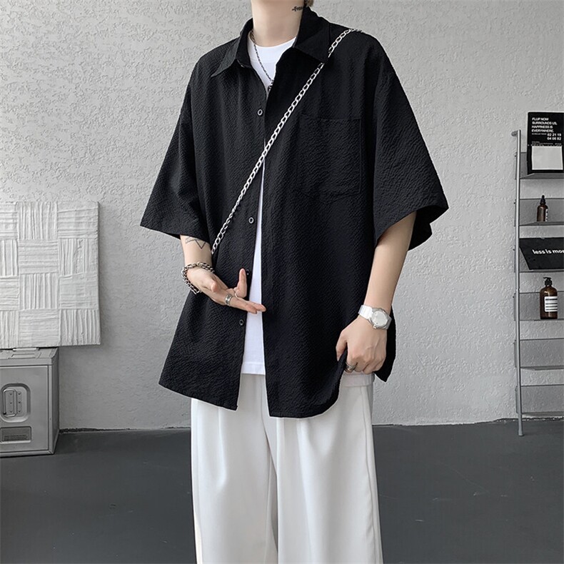 8XL-M泡泡纱盐缩肌理短袖衬衫男夏季冰丝外套防晒衬衣DC28011P36，男装衬衫，电商B312