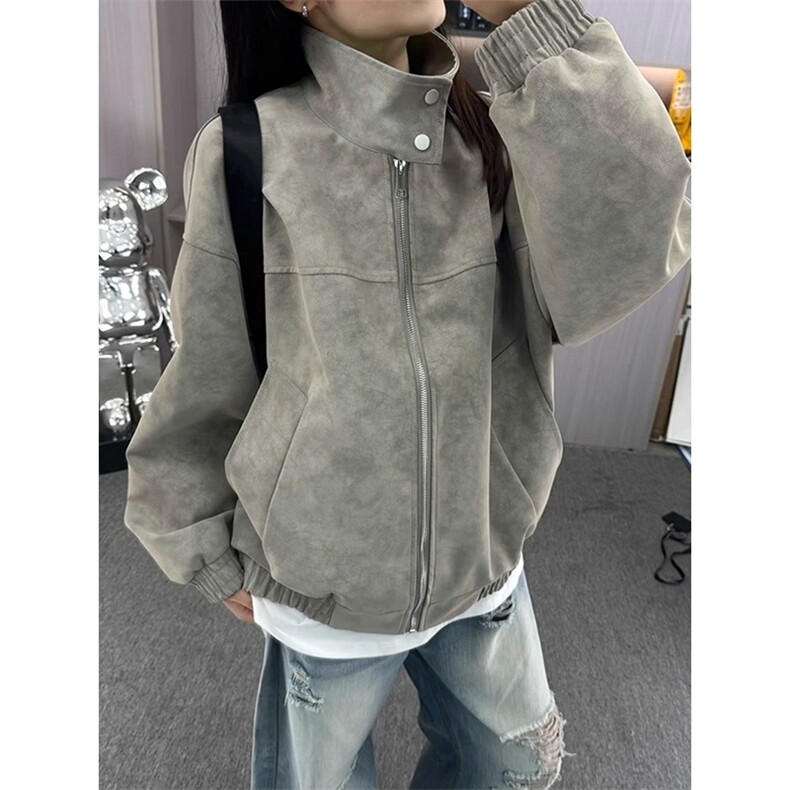 美式扎染pu皮衣短款外套男秋冬季立领棒球棉服设计感小众工装夹克,男装夹克,星座506A