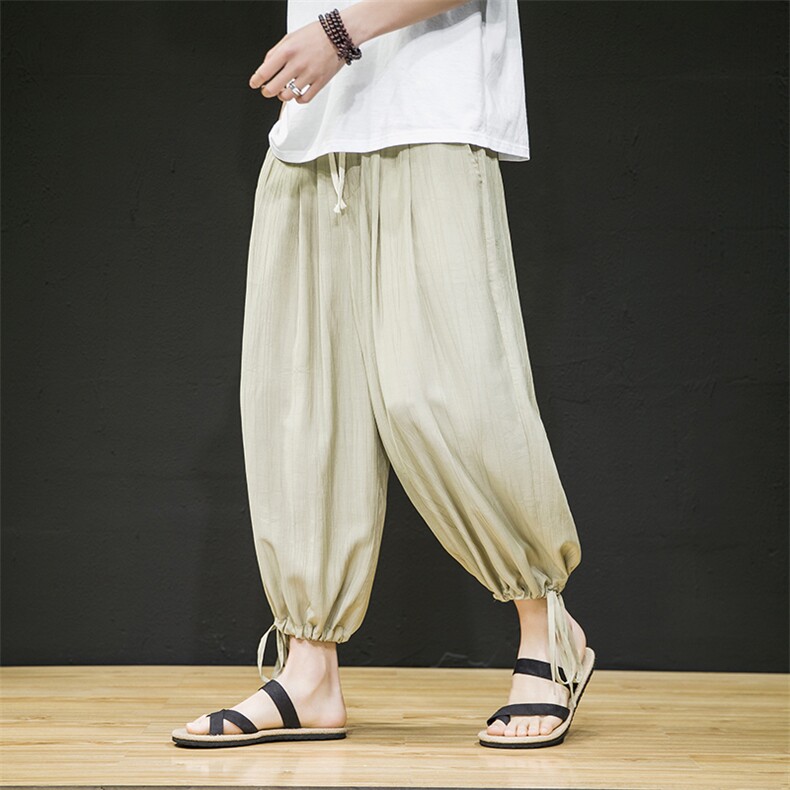 2025夏季新款风桃花皱面料宽松休闲抽九分裤黑色K126-P55，男装休闲裤，电商B277A（原A068）