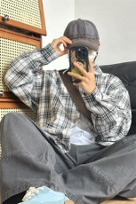 2025潮流格子衬衫男港风休闲长袖外套青少年男装CS275-P35，男装衬衫，星座301C-5