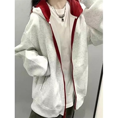复古拉链开衫灰色卫衣女2025新款春秋季薄款加绒连帽外套W040，女装短外套，星座1116A（原606A-3）