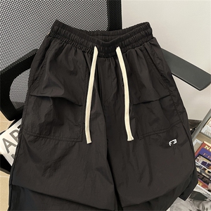 夏季新款港风日系复古纯色防水复合阔腿休闲裤短裤男潮 DK820-P33图片
