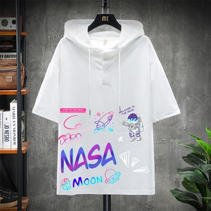LD54186-P45 连帽短袖t恤男大码胖子带帽五分袖中袖 展架图片