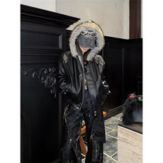 座山雕皮衣棉服男女韩版潮流帅气连帽2025冬季ins外套MF385-P150，男装皮衣，星座412-3