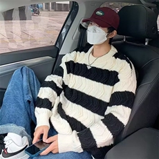 条纹毛衣男秋冬潮流宽松情侣装针织衫MY5546-P50，男装针织衫/毛衣，星座208-5