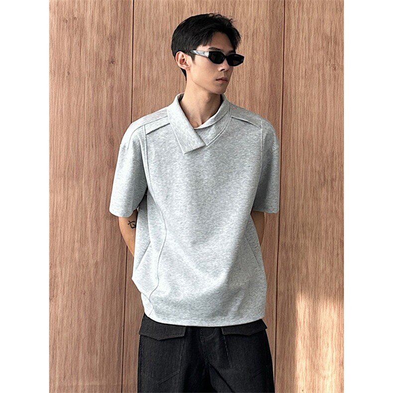 拼接设计休闲古短袖T恤不规则翻领polo衫男女5X3030-TP25不,男装T恤,电商A102