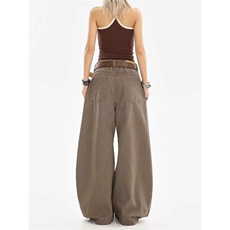 AK1826-P58美式复古新款高腰宽松显瘦弯刀阔腿牛仔裤，女装休闲裤，星座617A-2