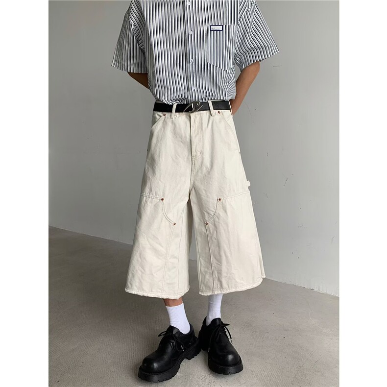 韩版大码工装牛仔裤男2025夏季高街七分裤新款多口袋阔腿百搭显瘦，男装牛仔裤，四季星座505