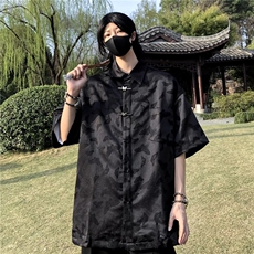 潮新中式唐装衬衫男文艺帅百搭2024夏季新款ins外套CY702-P43，男装衬衫，星座412-2