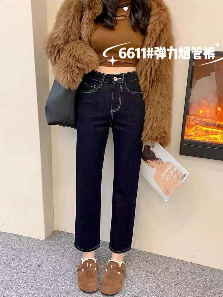 2025年夏季微弹九分牛仔烟管裤时尚百搭通勤简约,女装牛仔裤,湘姗