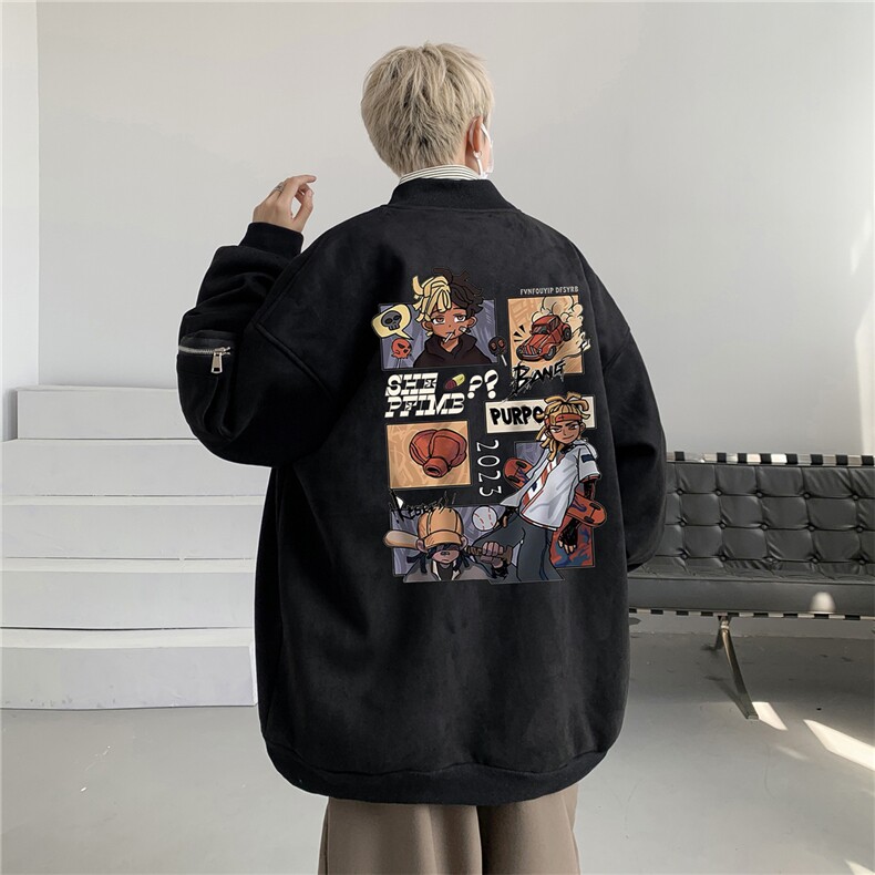 24春秋款美式复古麂皮绒飞行棒球服男女夹克外套JF3138-P80控108图片