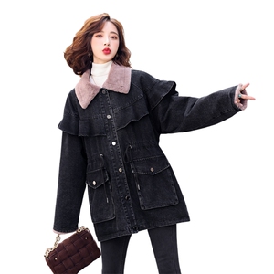 派克服女2021年冬季中长款棉衣加厚毛绒内胆腰部抽绳宽松舒适外套图片