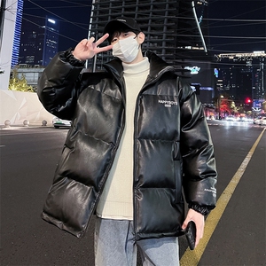新款立领pu皮印花棉衣男秋冬季加厚面包服外套保暖棉服MY613-P115图片