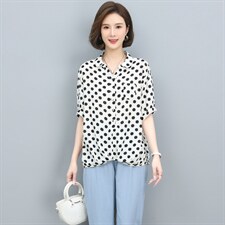 短袖衬衫女套头2022夏装新款韩版气质波点时尚宽松显瘦衬衣，女装衬衫，奕阳依阁
