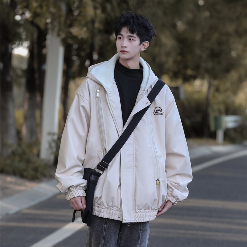 冲锋衣连帽刺绣皮夹克机车PU皮衣外套常规特P95控158加绒+20,男装夹克,电商B370