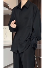 日系简约老钱风松弛感纯色长袖衬衫男女款春秋季新款内搭情侣衬衣，男装衬衫，星座302B-2