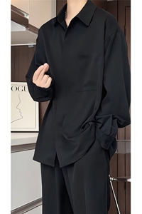 日系简约老钱风松弛感纯色长袖衬衫男女款春秋季新款内搭情侣衬衣图片