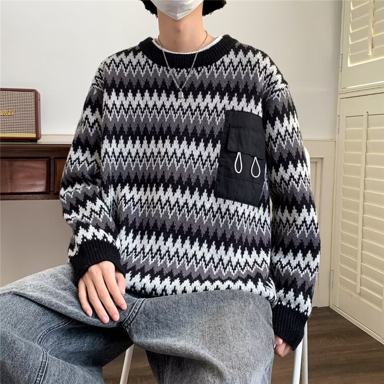 冬季日系毛衣男加厚大码针织衫口袋韩版潮流宽松休闲A6006-P50,男装针织衫/毛衣,星座1109-3