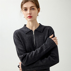 2025年秋季时尚百搭通勤简约休闲加厚半开拉链，女装羊毛衫，清联羊绒