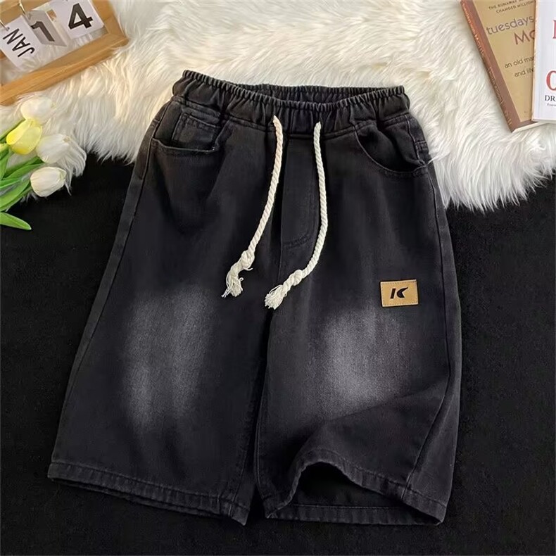 牛仔短裤男夏季薄款宽松直筒五分裤子潮牌美式高街中裤N06054-P40,男装牛仔裤,星座308B-1