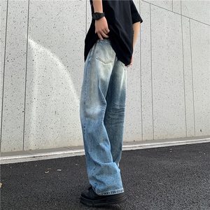 淡蓝复古蓝vibe牛仔裤vintage高街微喇浅蓝做旧cleanfit GJ335P55图片