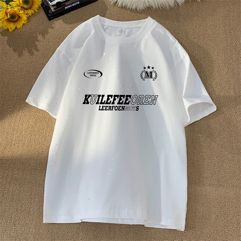 量大优供抖音视频 支持得物配合二开美式满天星亮片短袖T恤MTX617图片