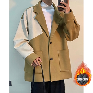 加棉加厚复古拼接呢料毛呢大衣504-F56-P85控128（加棉P95控138）图片