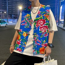 秋新东北大花布马甲修身背心马甲坎肩盘扣演出服男女大码外衣MJ02，男装背心/马甲，星座115A(原星座507）