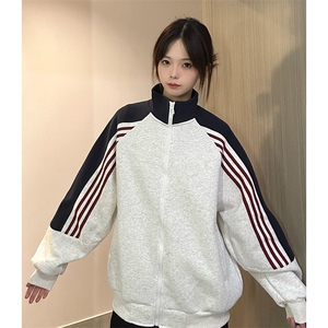 抖音得物高品质26春装美式高街重磅织带拼接撞色立领卫衣外套CM41图片