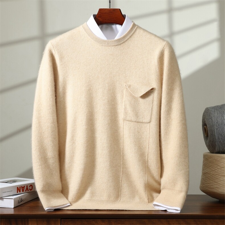 2025舒适百搭简约圆领长袖男士羊绒衫，男装羊绒套衫，蒙亿羊绒