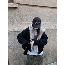 现货高品质美式高街冬季重磅硬挺短款座山雕毛领棉衣男女加厚外套，男装棉衣，电商A486