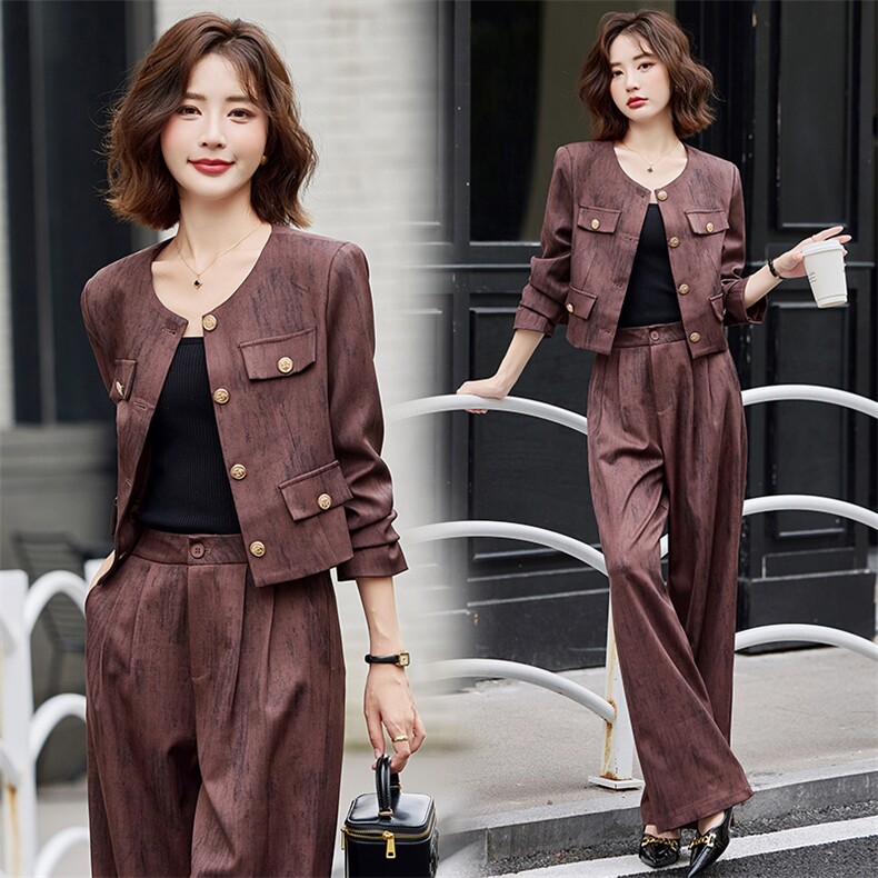 小香风时尚套装女春秋2025春新款显瘦气质短外套高腰阔腿裤两件套，女装套装/套裙，依路服饰