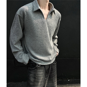 25早秋 美式老钱风麦穗v领长袖T恤衫翻领polo衫卫衣男 H1041特P40图片