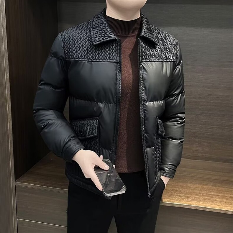 男士冬季翻领棉衣外套保暖欧货时尚拼接麦穗休闲棉夹克痞帅棉服男图片