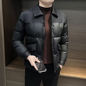 男士冬季翻领棉衣外套保暖欧货时尚拼接麦穗休闲棉夹克痞帅棉服男图片