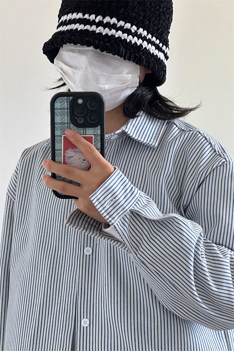 港风条纹衬衫宽松外套男女衬衣内搭衬衫CS017-P30,男装衬衫,星座301C-5