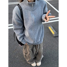 立领拉链毛衣外套开衫男秋季设计感纯色修身美式复古针织衫潮牌，男装针织衫/毛衣，星座506A