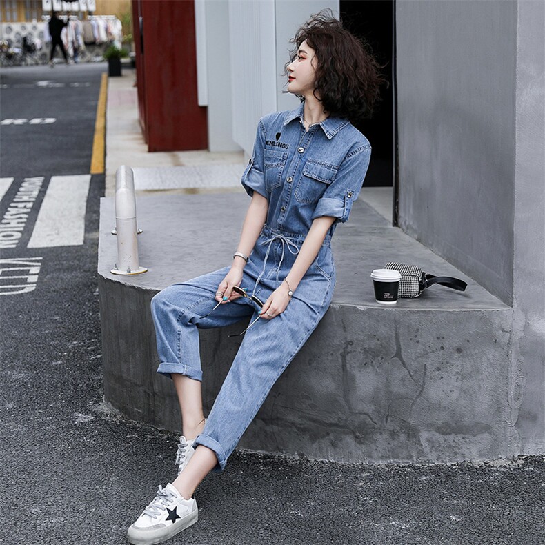 休闲牛仔连体裤女2024春夏新款高腰时尚显瘦百搭工装小个子连衣裤,女装连体裤,慧尚依恋
